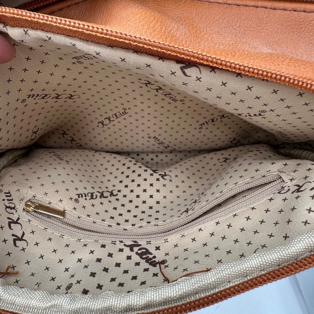 Quilted Dual Compartment Crossbody Bag Tan Brown Multi Pocket Shoulder Purse EUC - Picture 8 of 14